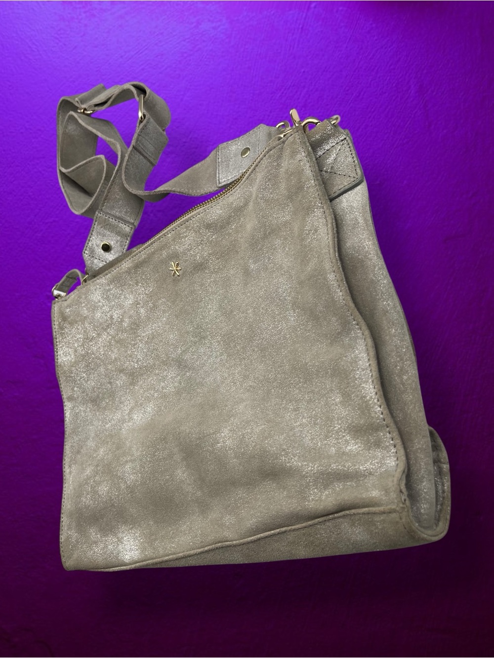Erin Condren Platinum / Gold Metallic Suede Convertible Crossbody Shoulder Bag